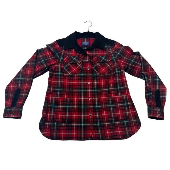 Pendleton Mens Wool Plaid Flannel Long Sleeve Button Up Shirt Red Black Medium - Picture 1 of 7
